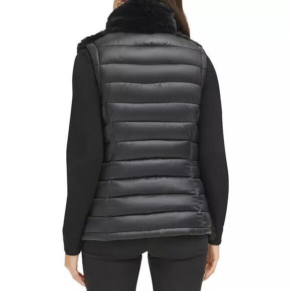 NWT Calvin Klein Womens Mixed Media Faux Fur Puffer Vest L - Picture 3 of 9